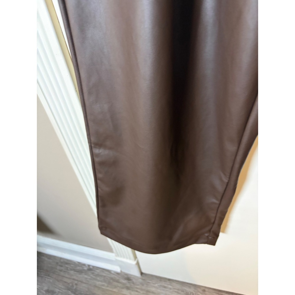 Time and Tru Womens High Rise Wide Leg Faux Leather Trousers Chocolate Brown 14 - Picture 5 of 11